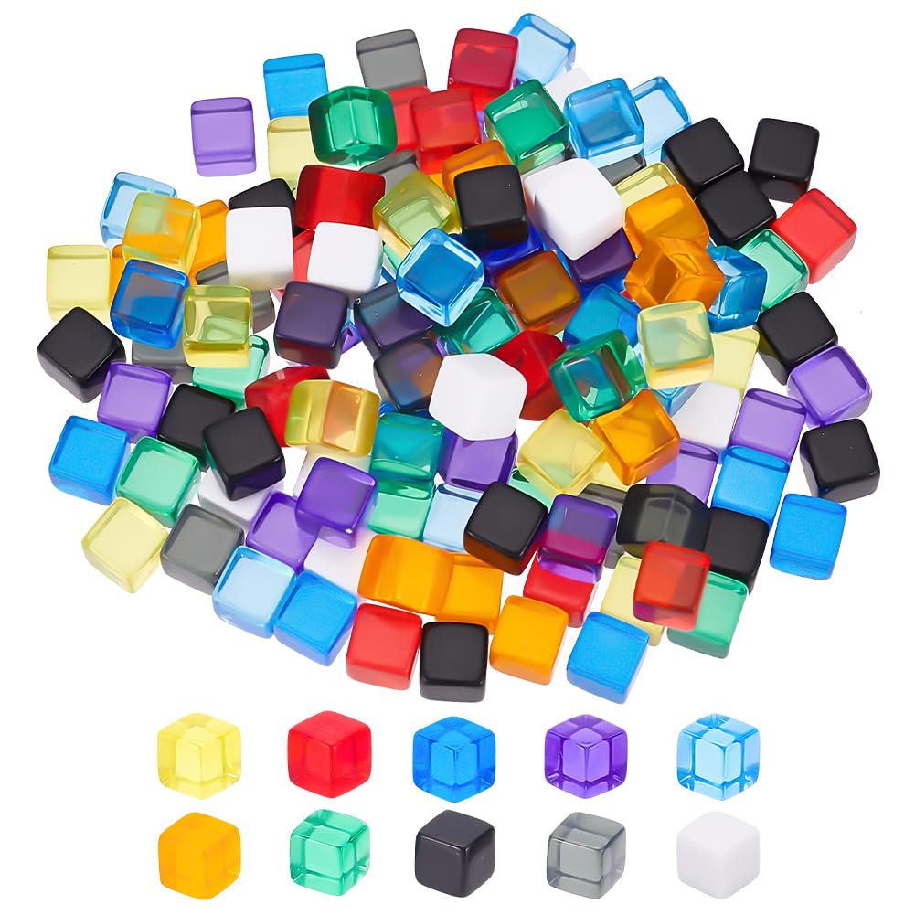 BENECREAT 140 Pcs 10 Colors 7.5mm Acrylic Dice Cubes Assorted Color No Hole Beads with Storage Box for DIY Making, Board, Party Favor, Teaching