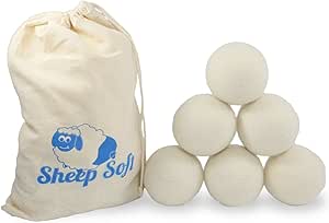 Wool Dryer Balls - Set of 6 - XL - Extra Large - 100% Natural Premium Organic Wool (white)