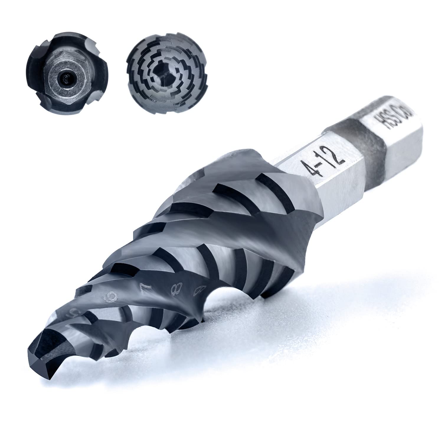 toolant Four Spiral Flute Cobalt Step Drill Bit(Pro Max), 4-12mm Impact Ready Four Spiral Flutes Unibit Step Bit, 6mm Hex Shank Unibit for Metal, Stainless Steel, Aluminum, Wood, Plastic โ image 1