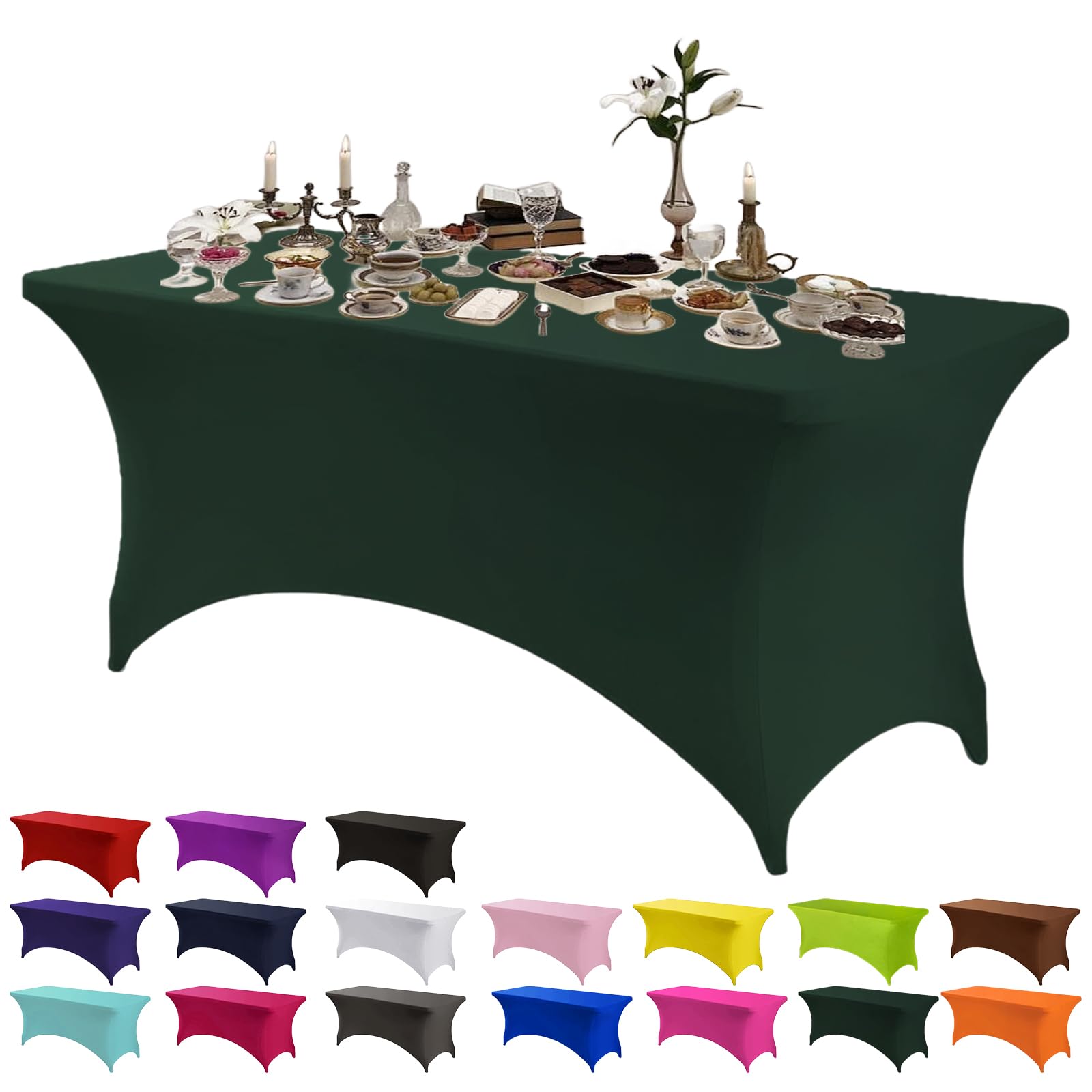 Aisszhao Dark Green Stretchable Tablecloths,4ft Spandex Fitted Tablecover Washable Stretch Table Cover for Rectangle Tables,Universal Patio Elastic Wedding Banquet Holiday Party