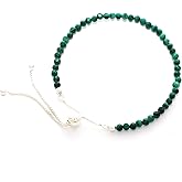 LUSTRE AND LIGHT 3mm Round Natural Malachite Adjustable Bolo Bracelet for Women in Sterling Silver, May Birthstone Gifts for Her Birthday, Anniversary, Christmas, Graduation