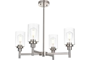 4 Light VINLUZ Modern Chandelier Brushed Nickel Pendant Lighting Clear Glass Shades Contemporary Ceiling Light Fixtures for Dining Room Kitchen Living Room