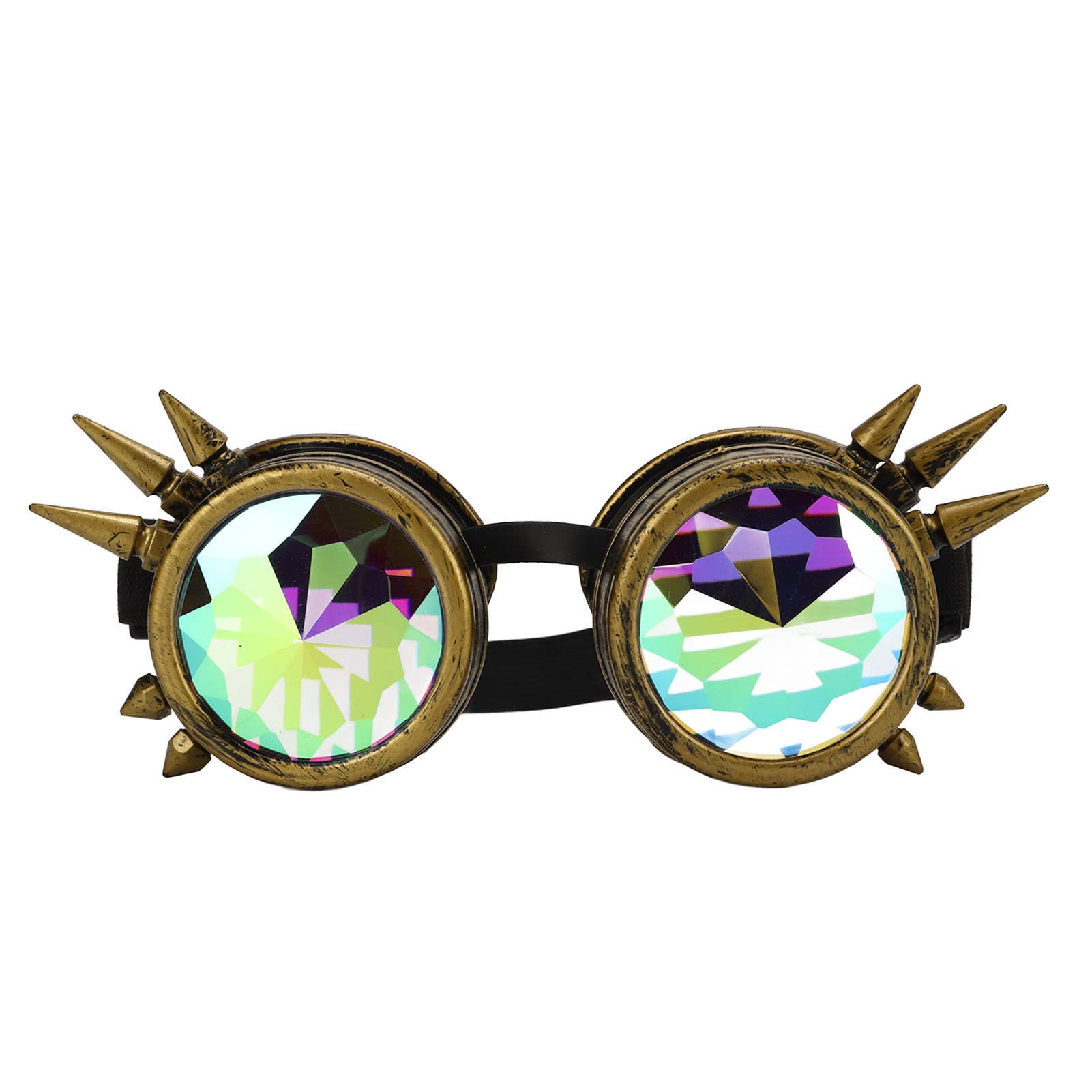 AMONIDA Kaleidoscope Goggles, Diamond Mirror Ball Decorated Spike Glasses, High Elasticity Halloween Decoration Kaleidoscope Goggles for Vintage, Decoration, Party(Bronze)