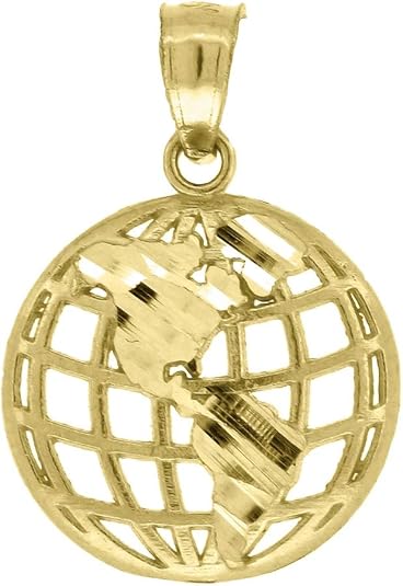 Colgante de oro amarillo de 10 quilates con globo terráqueo unisex