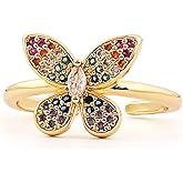 ORIGENCE CZ Butterfly Rings for Women 14K Gold Plated Adjustable Open Band Rings with Cubic Zirconia Dainty Gold Butterfly Ring Fashion Jewelry Gift for Anniversary Birthday