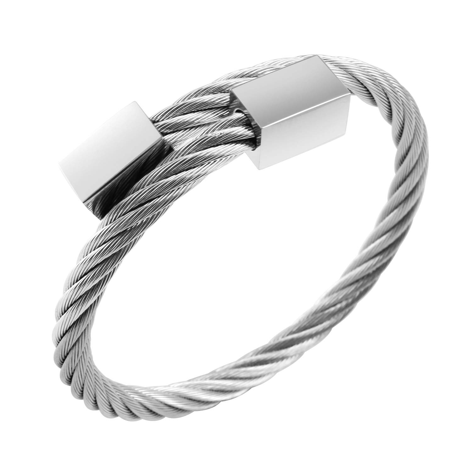 555Jewelry 2 Tone Adjustable Metal Bangle Bracelet for Women Men, Taglia unica, Stainless Steel