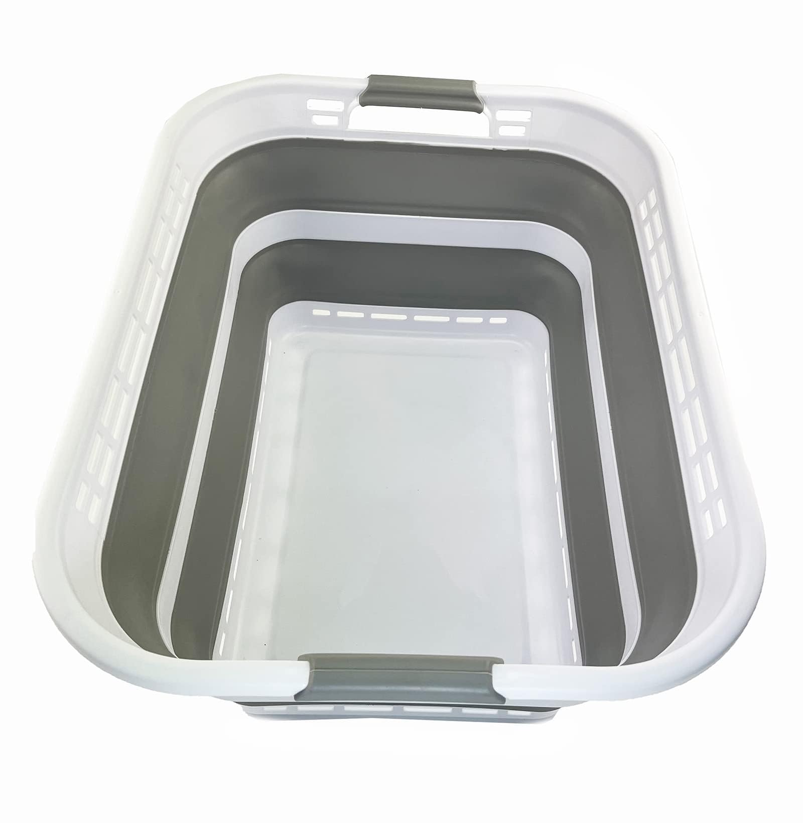 SAMMART 42L Collapsible Plastic Laundry Basket - Foldable Pop Up Storage Container/Organizer - Portable Washing Tub - Space Saving Hamper/Basket (White/Grey)