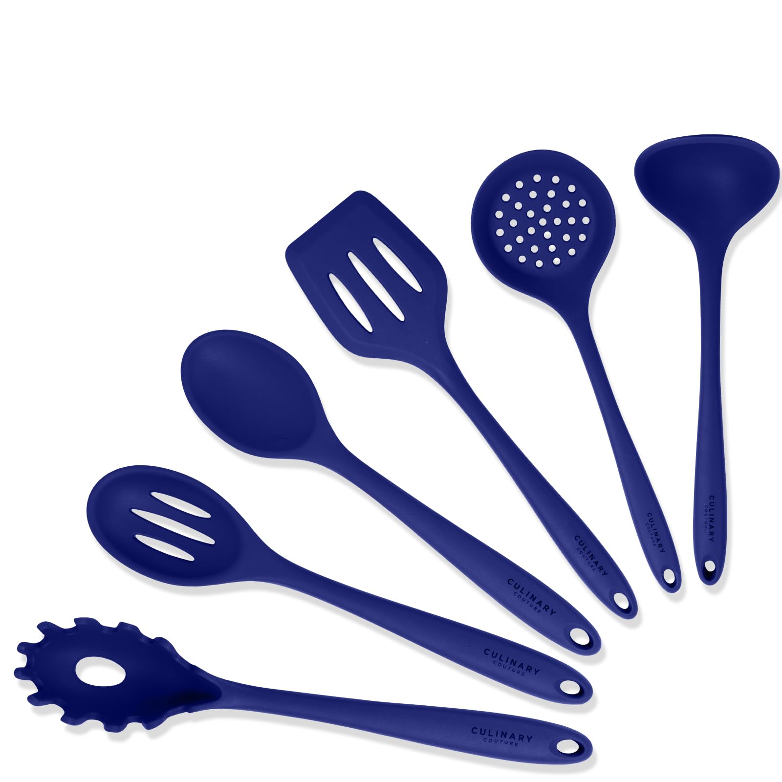 Blue Silicone Cooking Utensils Set – Sturdy Steel Inner Core – Spatula, Mixing & Slotted Spoon, Ladle, Pasta Server, Drainer – Heat Resistant Kitchen Tools - Bonus Recipe Ebook