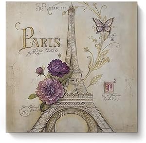 Square Canvas Wall Art Oil Painting for Bedroom Living Room Home Decor,Retro The Eiffel Tower of Paris Office Artworks,Stretched by Wooden Frame,Ready to Hang,12 x 12 Inch