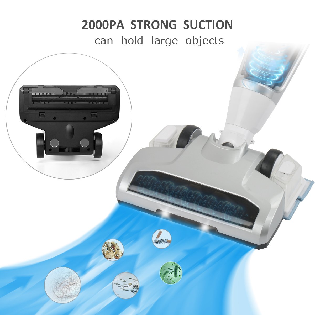 Cordless Vacuum Cleaner, EVERTOP 4 in 1 Bagless Stick Upright Vacuum Cleaner, Handheld Vacuum Cleaner, Floor Carpet Sweeper, Wet-Dry Vacuum Mop Cleaner for Hard Floor, Thin Carpet (Silver)