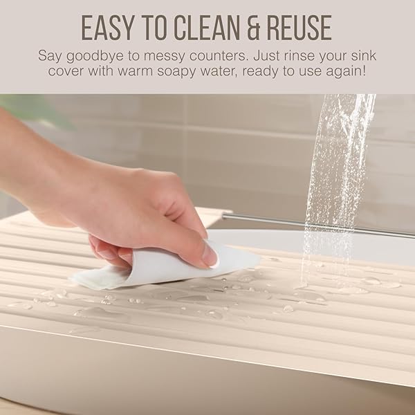 MAPLEFIELD BATHROOM SINK COVER FOR COUNTER SPACE, HEAT RESISTANT SILICONE SINK MAT FOR YOUR BEAUTY ROUTINE, SMALL BATHROOM SPACE SAVER SINK COVER FOR MAKEUP (BEIGE LARGE, 22 X 2 X 2 INCHES)