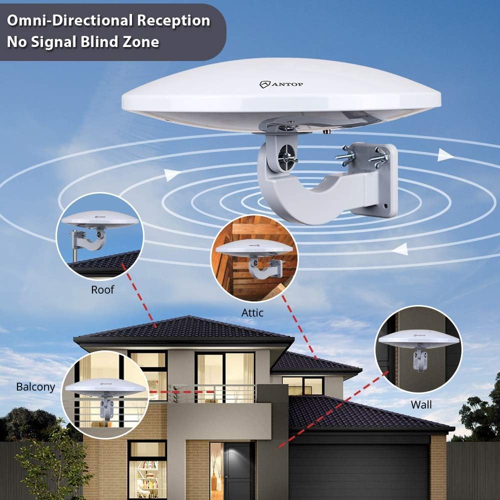 PL-414BG HDTV Antenna UFO 360° Omni-Directional Reception with Smartpass Amplifier & Built-in 4G LTE Filter, Enhanced VHF &UHF Signal, Fit Outdoor/RV/Attic Use (4K UHD Ready)