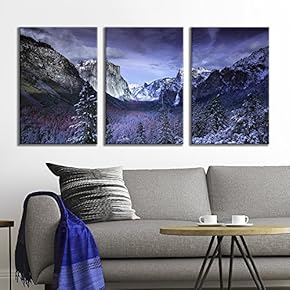 3 Panel Canvas Wall Art - Majestic Natural Landscape Triptych Canvas Series - Yosemite at Dusk - Giclee Print Gallery Wrap Modern Home Art Ready to Hang - 16"x24" x 3 Panels