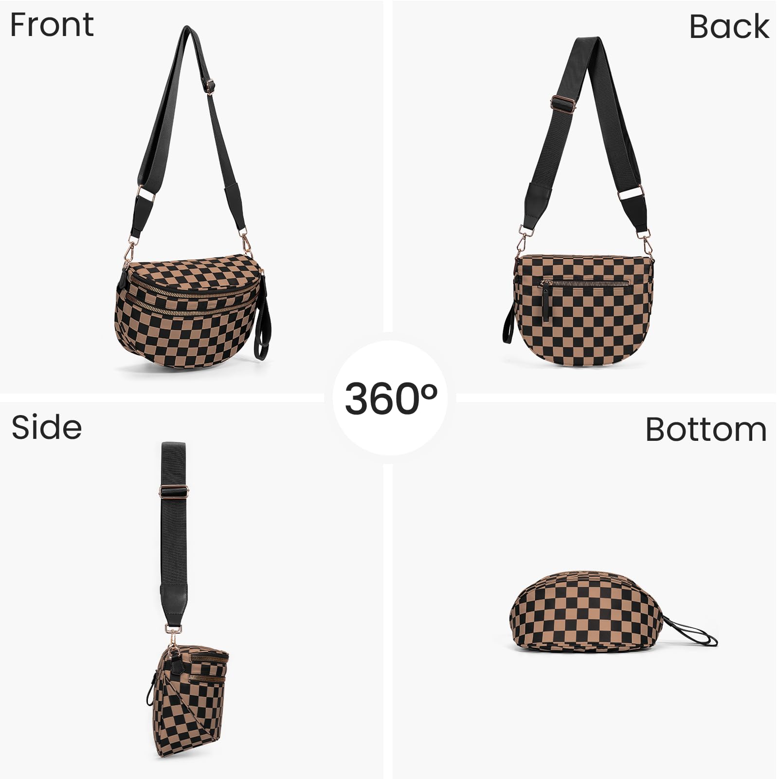 Checkered Crossbody Bum Bags for Women Nylon Checkered Purse Checkerboard Fanny Pack