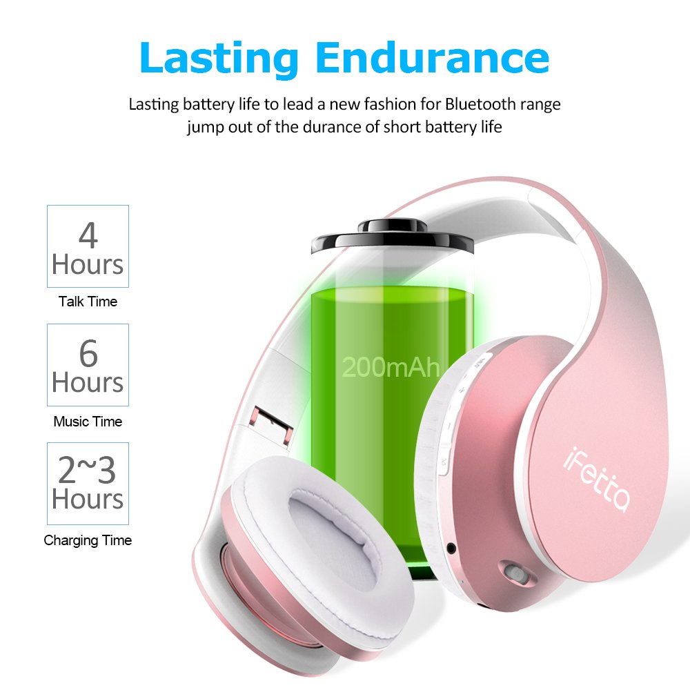 Ifecco Bluetooth para auriculares estéreo V4.0 Música plegable Over-oreja sonido de alta fidelidad Calling construido en Mircophone manos libres, Bluetooth de diadema plegable con micrófono y cable de Audio para Apple iPhone, PC, Mac y TV (