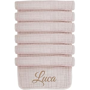 norinori Personalized Embroidered Baby Burp Cloths, Large 6-Layer 100% Muslin Cotton with Custom Name, Ultra Soft & Absorbent