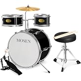 MOSEN 3 drums &amp; 1 cymbal 14" Beginner Drum Set w/adjustable Throne, Sticks | Bass &amp; Tom &amp; Snare, Pedal, Durable Build, Entry-Level Kit, for New Players, Music Class, Gift, Easy Assembly, Black