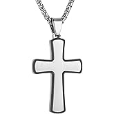 HZMAN Cross Necklace for Men Silver Black Gold Stainless Steel Simple Cross Pendant 22+2In Box Chain