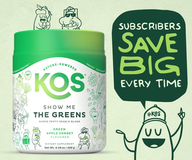 KOS USDA Organic Super Greens Powder Plant Based Algae Superfood Blend with Spirulina
