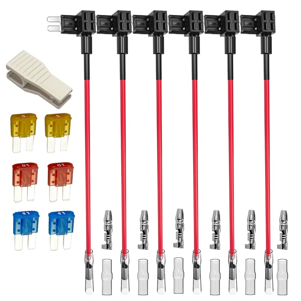 Gebildet 12V 24V Add-a-Circuit Micro 2 Fuse Tap, Piggy Back Blade Holder With Wire Harness, 6pcs Micro 2 Fuse (5A 10A 15A) and Puller — image 1