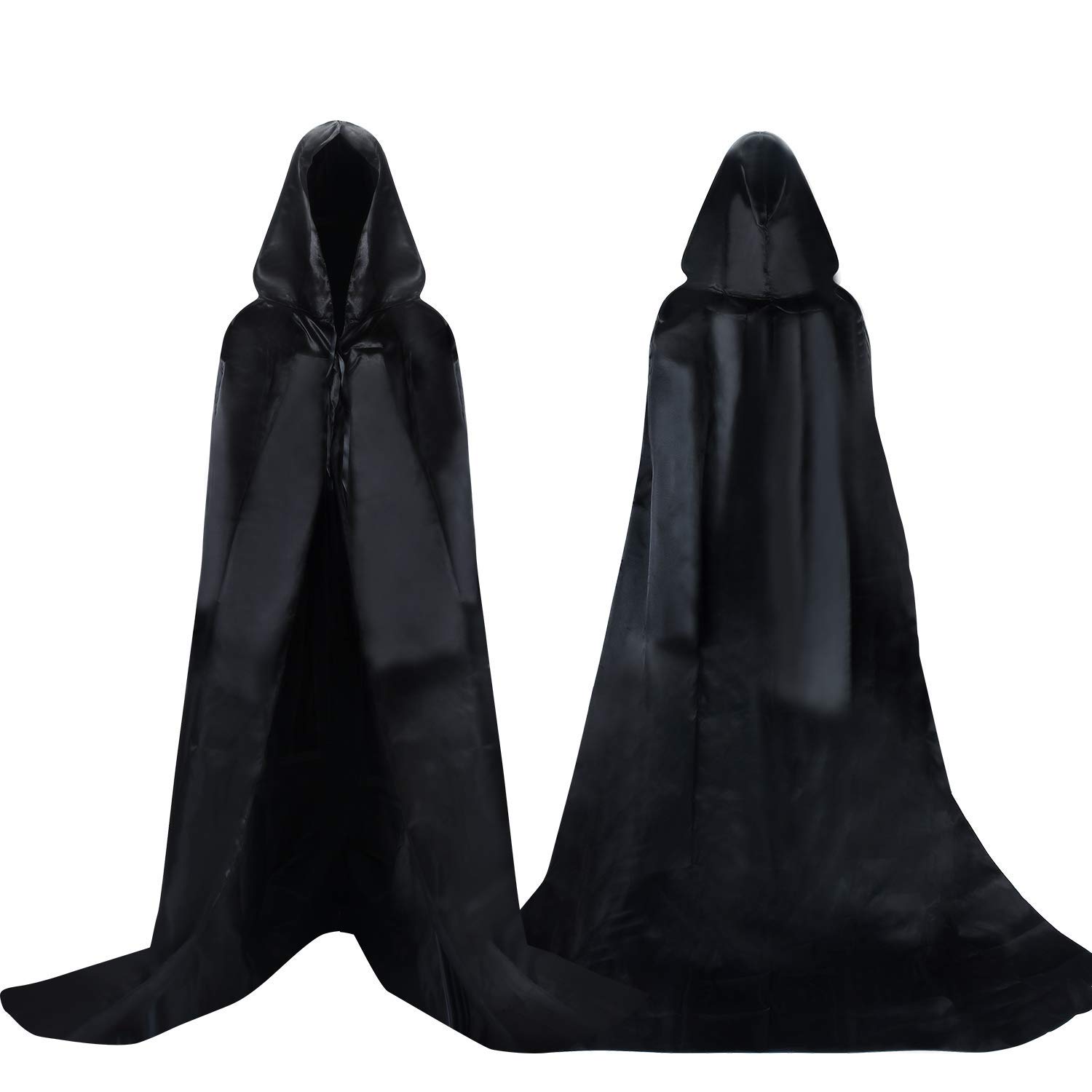 Proumhang Black Hooded Cloak Long Cape Grim Reaper Vampire Witch Carnival Halloween Adult Wizard Costume XL