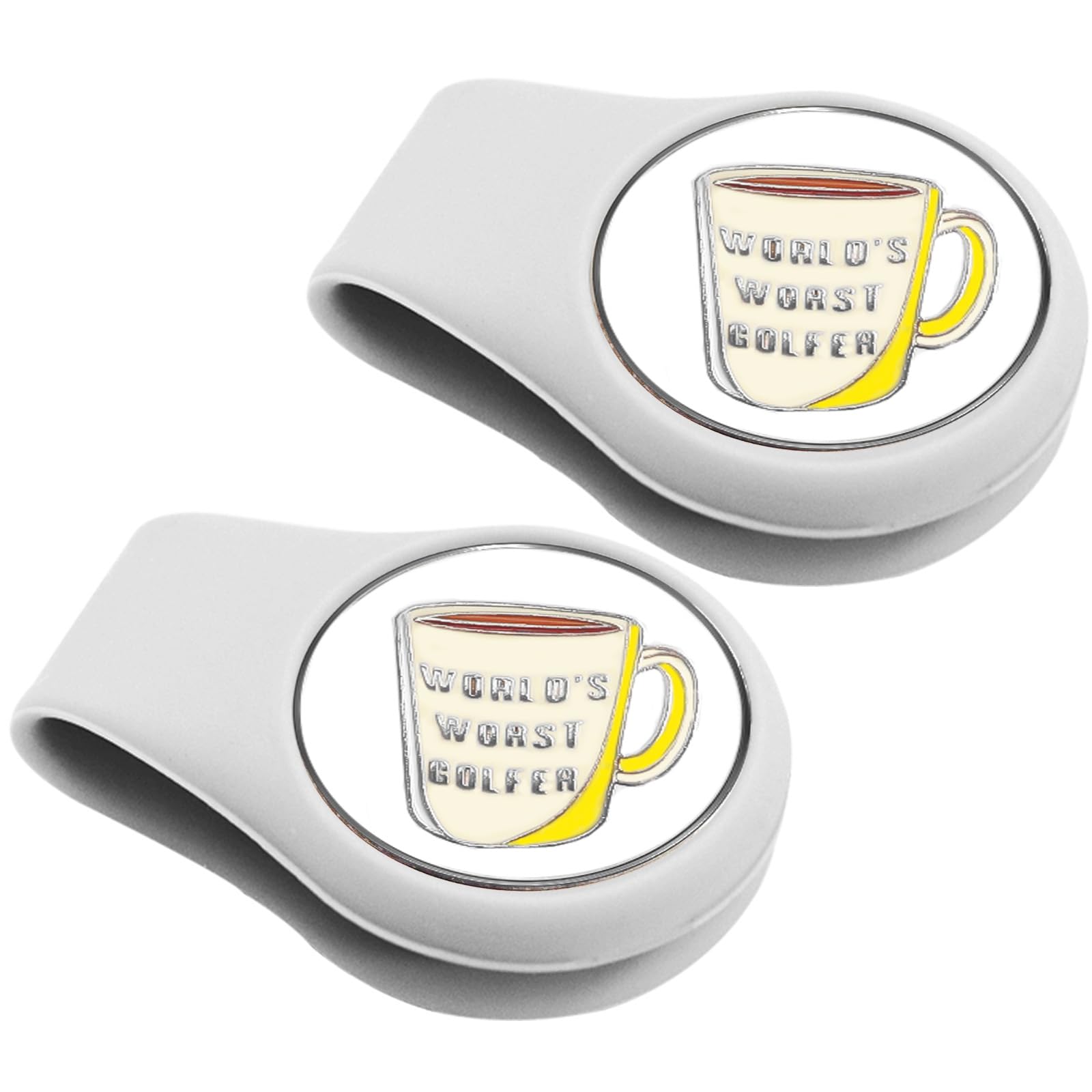 AMRTA Silicone Golf Hat Clip Holder 2 Pcs with 2 Ball Markers Magnetic for Putting Green, Personalised Golf Accessory Gifts for Golfer Men Women Ladies (WHITE+GLASS)