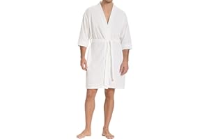 SIORO Mens Waffle Knit Lightweight Robe, Short Bathrobe with Pockets & 3/4 Sleeves, Kimono Loungewear for Summer & Spa