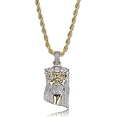 TOPGRILLZ Jesus Pendant Necklace Rope Gold Chain for Men Iced out 14K Gold Plated Simulated Diamond Chain Stainless Steel Chain 24 inch