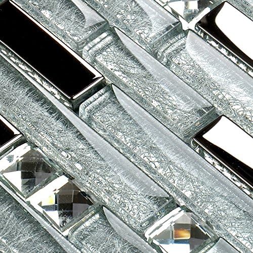 Hominter 11 Sheets Silver Coated Glass Tile Rhinestone Mosaic