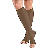 Truform Sheer Compression Stockings, 15-20 mmHg, Women's Knee High Length, Open Toe, 20 Denier, Espresso, Large