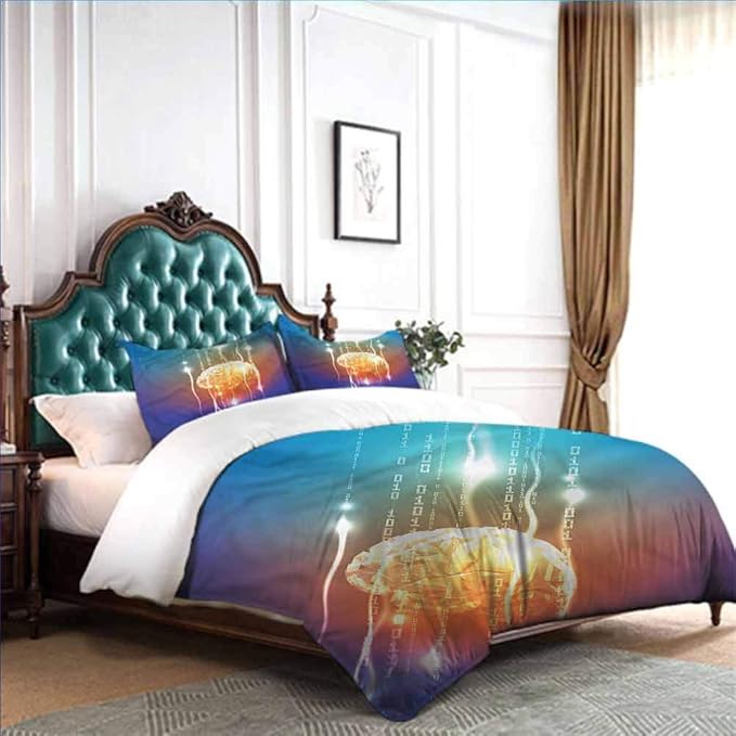 Hiiiman Bedding Sets 4 Piece Abstract Binary Digit King Size W103 INCH