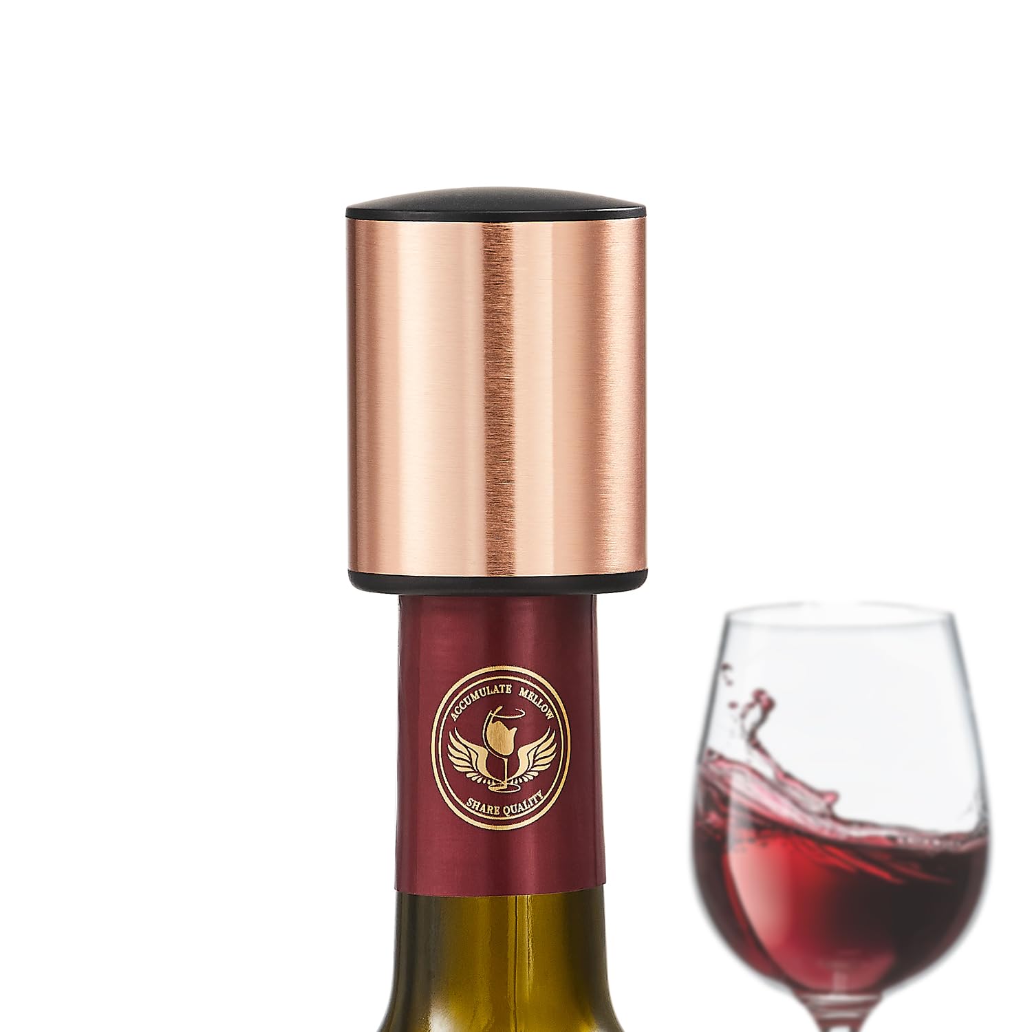 ELMWAY VinoLux Series Vacuum Wine Stopper – Pump Seal with Stainless Steel Shell, Preserves Wine Freshness, Easy Removal & Reusable Design, for Home, Parties & Wine Lovers – Rose Gold