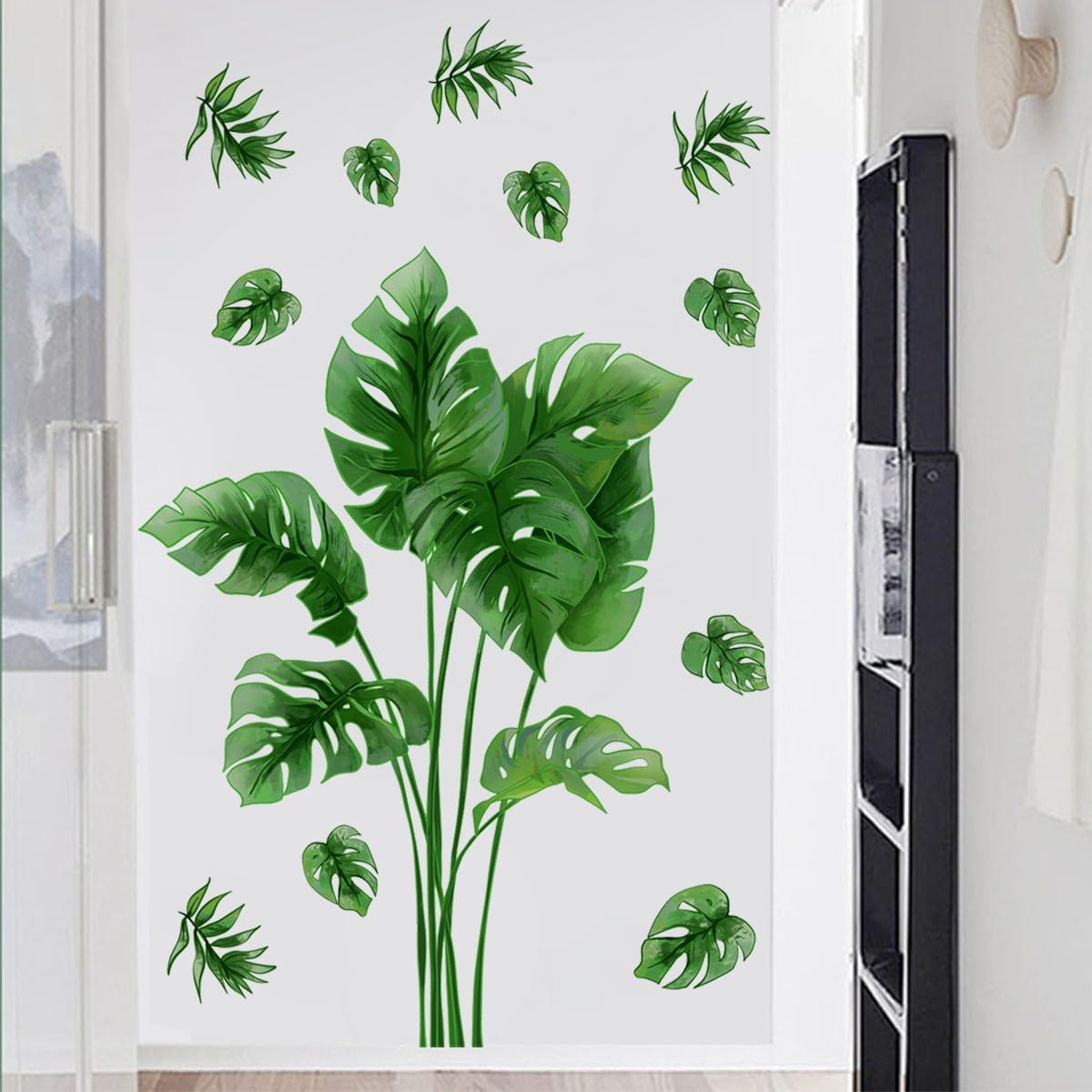 Runtoo Palm Leaf Wall Decal Green Tropical Monstera Plant Leaves Wall Stickers Living Room Bedroom Office Home Decor