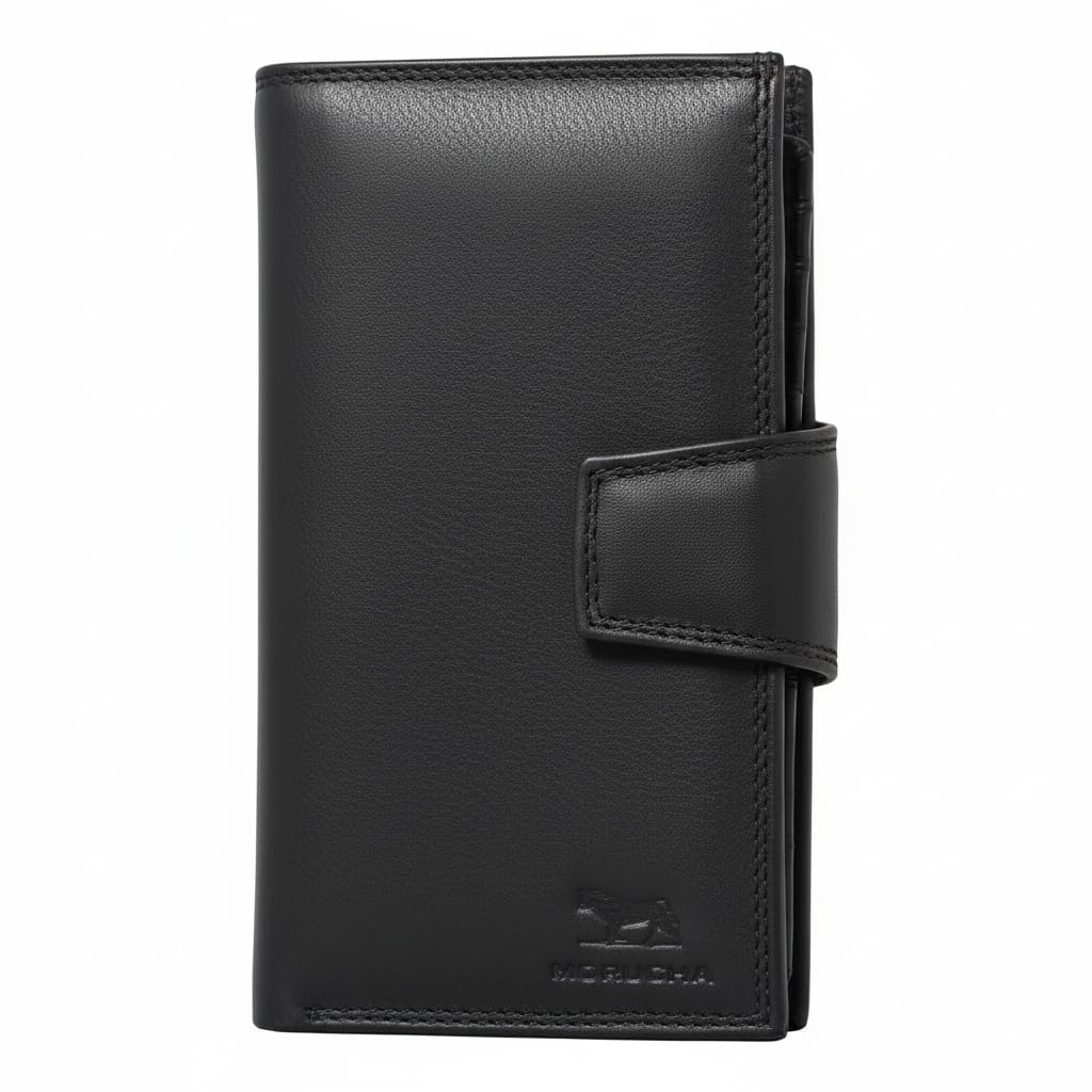 MORUCHA Genuine Leather Clutch Wallet for Women - High Capacity RFID Blocking Long Bifold Purse with 11 Card Slots, Photo ID Holder & Gift Box M-95 (Black)