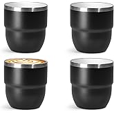 CHLJAR 4 oz Espresso Cup, Ceramic-Lined 18/8 Stainless Steel Coffee Cup for Espresso Machine, Reusable & Stackable Double-Wall Vacuum Insulated Tea Cups, Dishwasher Safe, 4 Pack-Black
