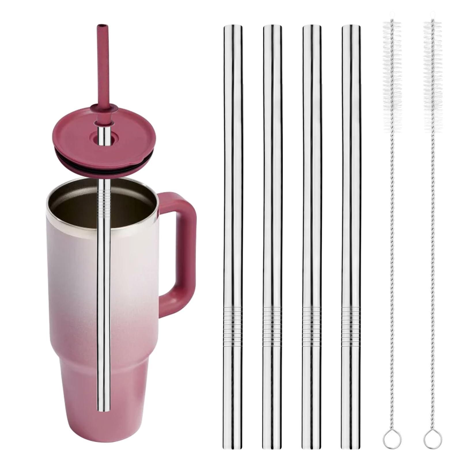 Photo 1 of 4pcs Stainless Steel Straw Replacement Compatible with Hydroflask Travel Tumbler Cup 40oz, Part Accessories for Hydro Flask Bottle 40oz with 2 Straw Cleaner Brush Reusable Metal Straws