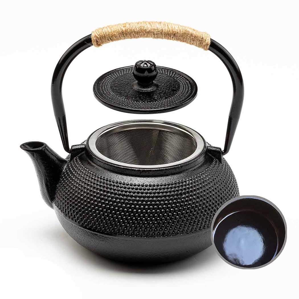 HwaGui Japanese Style Tetsubin Cast Iron Teapots Enamel Inner Wall 0.8L with Stainless Steel Infuser 800ml/25oz