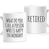 Shqiueos Funny Retirement Gifts for Woman Men, Happy Retiree Mug 11oz, Best Retirement Gift for Women 2026, Gag Farewell Present for Coworkers Nurse Teacher Boss, Office Retired Coffee Cup