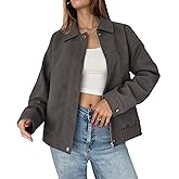 Tankaneo Women's Faux Suede Motorcycle Jackets Oversized Zip Up Bomber Coats Fall Fashion Winter Outerwear