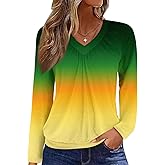 Fall Fashion for Women 2025 V Neck Long Sleeve Shirts Banded Bottom Pleated Tops Dressy Casual Blouses