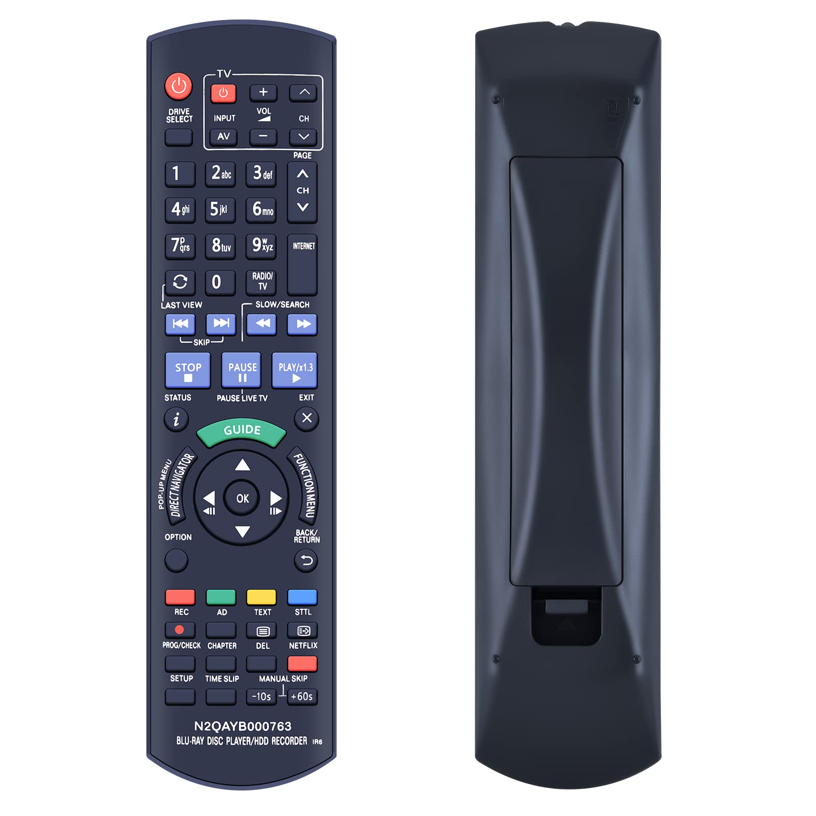 TCNOUMT The N2QAYB000763 Remote Control is a Suitable Replacement for Panasonic DVD Disc Player Hdd Recorder Models: DMR-HWT230 DMR-PWT420EB DMR-PWT500EC DMR-PWT520 DMR-PWT635 DMR-HW220EBK — image 1