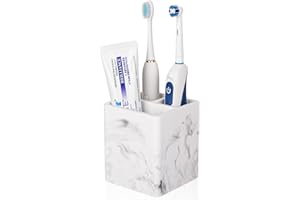 HEAGOALE Diatomite Toothbrush Holders for Bathrooms, Electric Toothbrush and Toothpaste Holder 3 Slots Tooth Brush Organizer for Bathroom Countertop, Shower, Vanity - Marble White