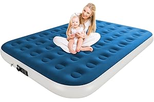 HikerSKY Queen Air Mattress with Built in Pump, Inflatable Mattress for Home, Blow up Air Bed 2 Min Quick Inflation and Deflation, Thin Velvet Top, 10'' Queen Size Blue