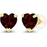 Solid 14K Gold 6mm Heart Genuine Birthstone Stud Earrings For Women | Hypoallergenic Studs | Natural or Created Gemstone Stud Earrings For Women