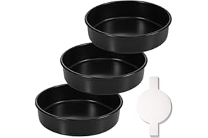 HIWARE 8-Inch Round Cake Pan Set of 3, Nonstick Baking Cake Pans with 90 Pieces Parchment Paper, Dishwasher Safe