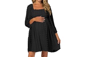 Ofenbuy Women's Long Sleeve Maternity Dress Square Neck Swiss Dot Casual Loose Short Dresses