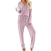 PrinStory Womens Pajama Sets Long Sleeve Pajamas Set Button Down Pjs Sets for Women 2 Piece Lounge Set