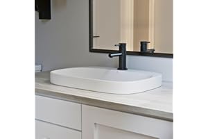 24″W x 17″D Drop In Bathroom Sink, Los Flexi White Rectangular Semi Recessed Bathroom Vessel Sink with Pop-Up Drain Kit, Single Faucet Hole, Above Counter Basin for Bathrooms