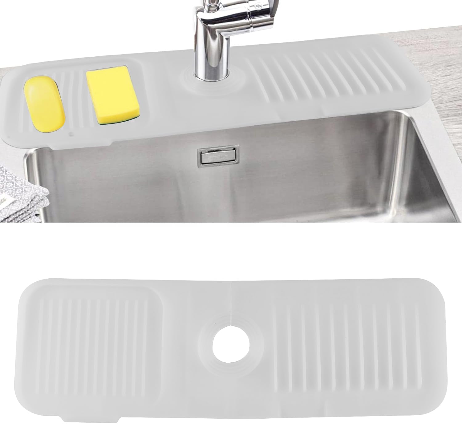 Sink Splash Guard, Silicone Sink Faucet Mat Sink Accessories Faucet Absorbent Mat for Kitchen, Bathroom, Sink Sponge Holder (Transparent)