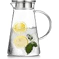 Glass Pitcher with Lid, 68 Ounces 2.0 Liter Large Glass Water Jug with Handle for Home Kitchen Milk Juice and Iced Tea Bevera
